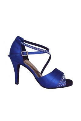 Go Dance Latin Shoes Blue Satin with Strass