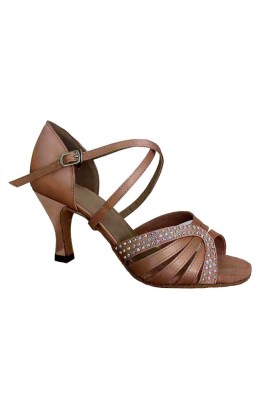Go Dance Latin Shoes Skin - Brown Satin with Strass