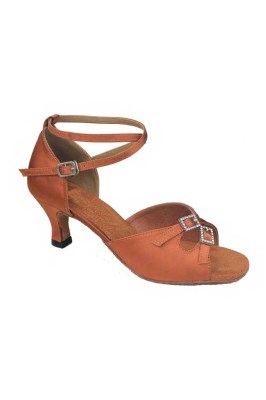 Go Dance Brown Satin Latin Shoes with Strass 177301