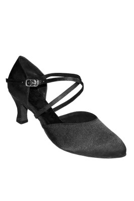 Go Dance Black Satin Shoes with a Thin Strap 681307BS
