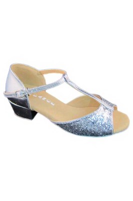 Go Dance Silver Latin Shoes T-Strap with Glitter 7075SG